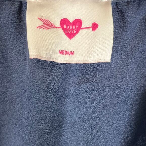 Buddy Love Mini Dress Womens M Blue V-Neck Tiered Long Sleeve Ruffle Cottagecore - Picture 7 of 8